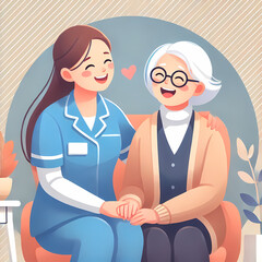 Fototapeta premium Nurse Smiling with Elderly Woman 