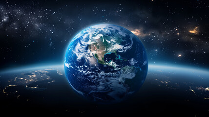 Fototapeta premium Earth gliding through outer space. Night sky full of stars with the planet Earth.