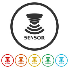 Sensor waves signal icon. Set icons in color circle buttons