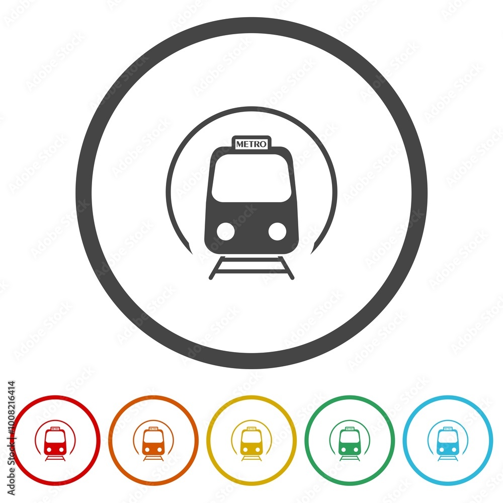 Poster subway icon. metro icon. set icons in color circle buttons