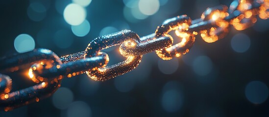 Glowing blockchain chain link visualized above a softly blurred backdrop.
