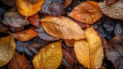 Raindrops gently fall on the leaves.