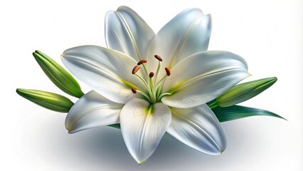 Naklejka premium Elegant white lily featuring transparency, perfect for floral artistry and refined backgrounds. High-resolution stock