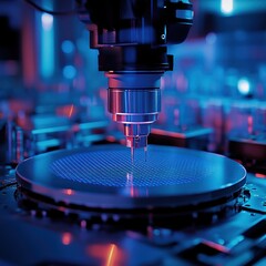 Close-Up of High-Tech Industrial Machine Manufacturing Microchips