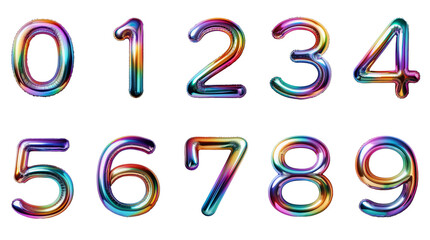 1234567890の数字の虹色に光るバルーン