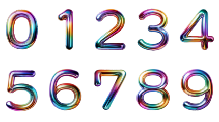 1234567890の数字の虹色に光るバルーン