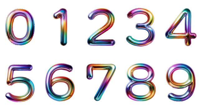 1234567890の数字の虹色に光るバルーン