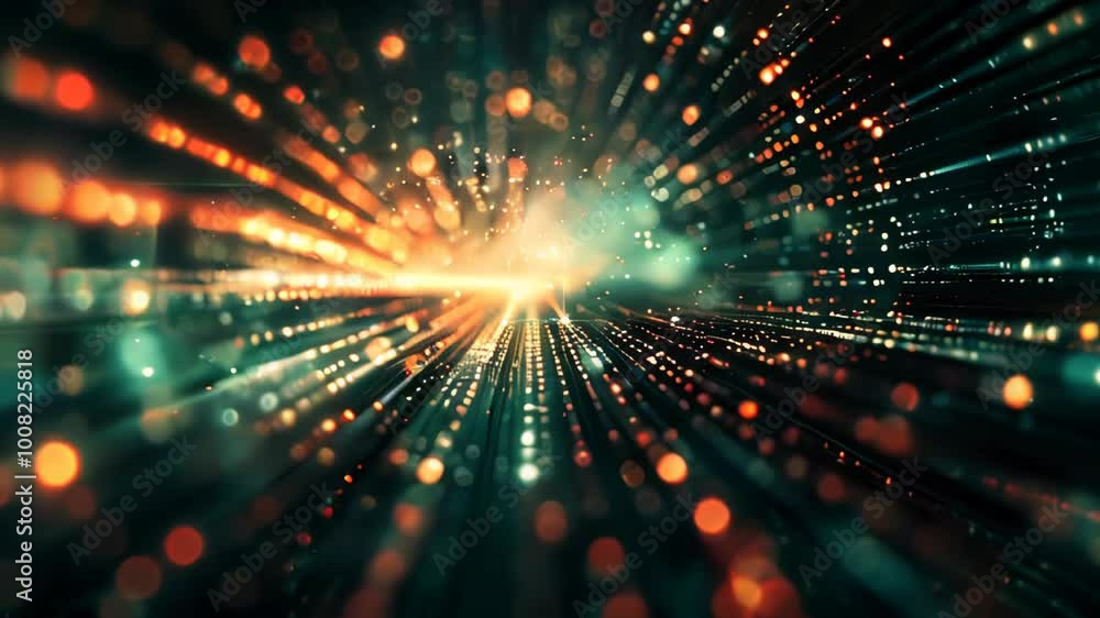 Poster digital background featuring an abstract, digital space with glowing lights and futuristic elements