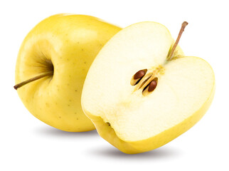 half of yellow apple isolated on white background. clipping path
