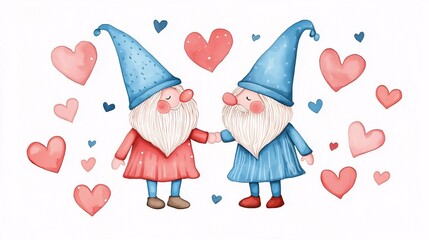 Cute Gnomes in Love with Hearts Background