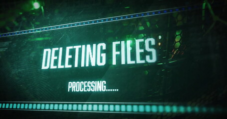 Fototapeta premium Image of deleting files, processing text on interface over computer server