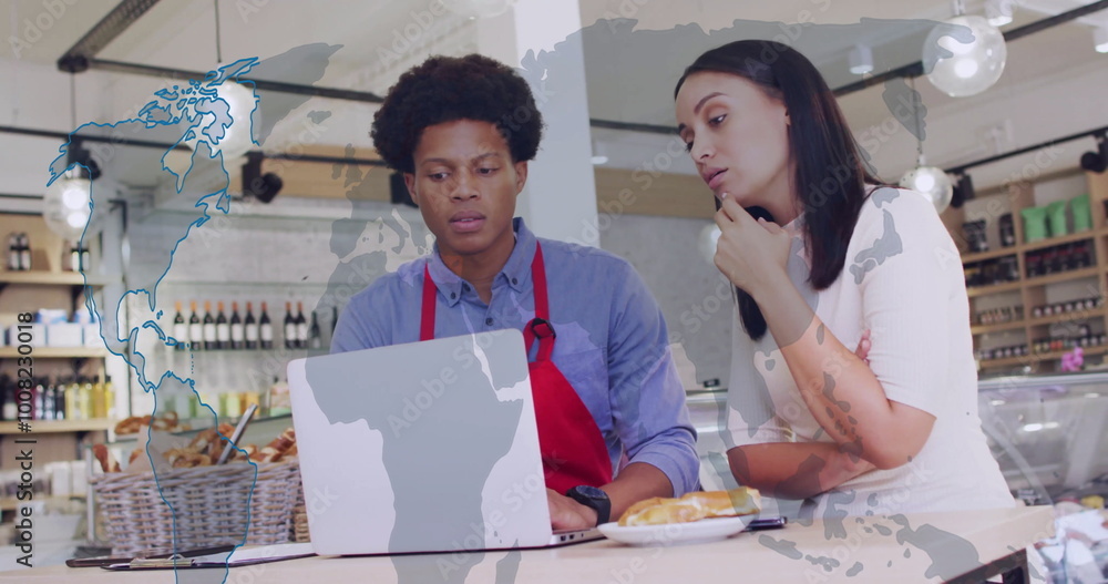 Canvas Prints Image of financial data processing over business people in coffee shop