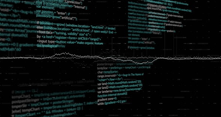 Image of data processing and diagrams over black background