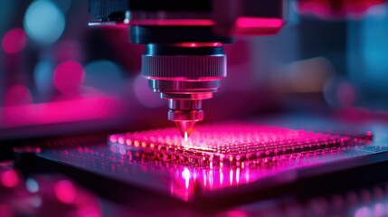 Close-Up of High-Tech Industrial Machine Manufacturing Microchips