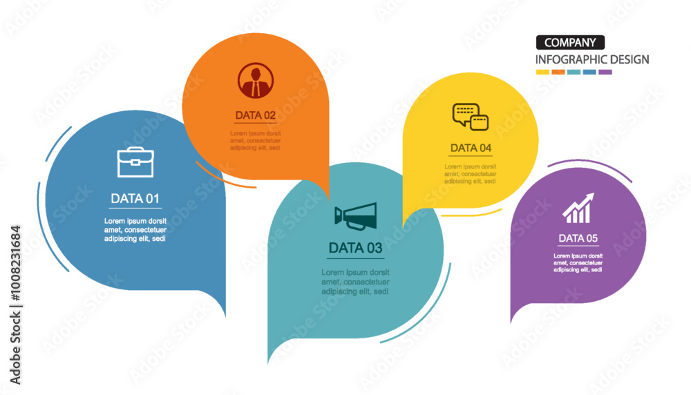 Poster infographics speech bubbles timeline with 5 number data template. illustration abstract background.
