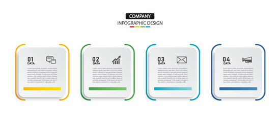 4 data infographics square layout paper template. Illustration business abstract background.