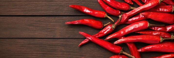 Red Chili Peppers on Wooden Background Spicy Food Photography