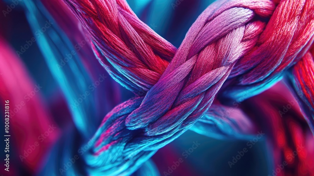 Poster a vibrant close-up of intertwined colorful ropes creating a dynamic texture. perfect for creative an