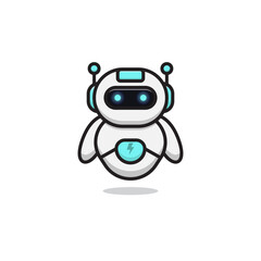 Illustration of a cute robot cartoon character on a white background, suitable for use as a logo or mascot related to technology. etc.