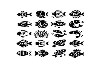 Obraz premium Fish icon vector set isolated on white background. food illustration sign collection.