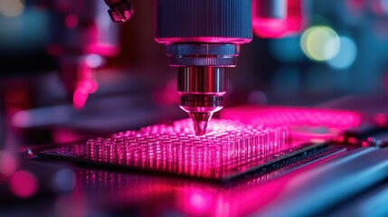 Close-Up of High-Tech Industrial Machine Manufacturing Microchips