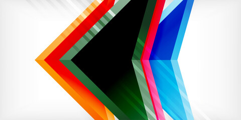 Arrows with 3d effect abstract background. Triangles on light grey backdrop