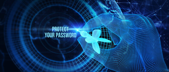 Secure internet access and personal information security. PROTECT YOUR PASSWORD. 3d illustration