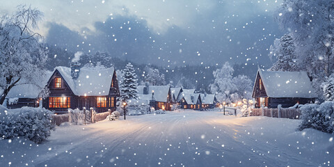Winter Wonderland: A Snow-Covered Village, Picturesque Village in a Winter Snowfall
