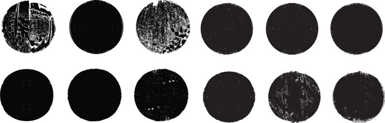 Vector rough edges badges set .Grunge set of textured black labels . Pack of vector stickers. Grunge circle stamps, insignias, labels, tags for your design. Grunge textured black vector rubber stamps
