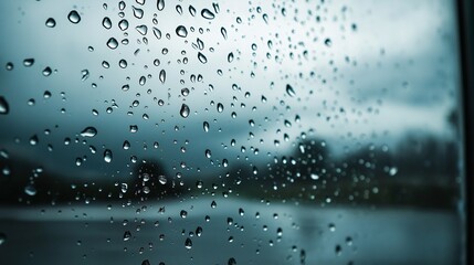 Rain Drops on Window with Dark Stormy Background