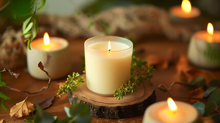 Eco candles and natural decor elements