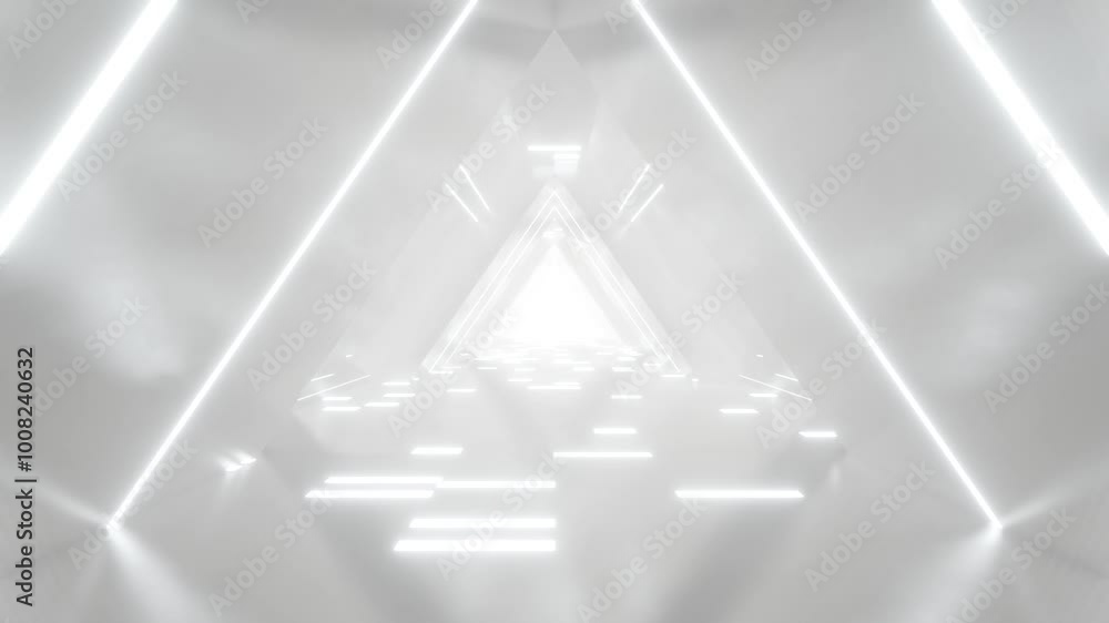 Poster 3d rendering of white abstract sci-fi tunnel, Futuristic triangle spaceship corridor