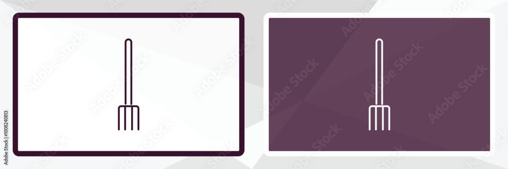 Poster pitchfork outline icon. Linear vector from farming and gardening concept. Thin line white and black pitchfork icon isolated on white and dark background