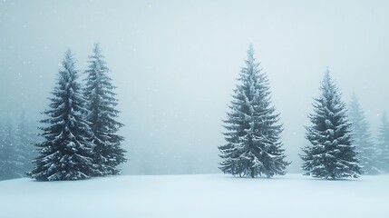 Snowy Forest Landscape with Pine Trees and Falling Snow