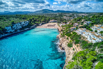 Scenic Aerial Picture of Cala Romantica, Mallorca, Balearic Islnads, Spain