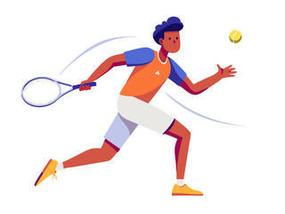 Obraz premium African-American man executing intense tennis forehand on hardcourt modern flat design simple vector illustration isolated transparent background