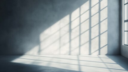 Obraz premium abstract. minimalistic background for product presentation. walls in large empty room greyish white. can full of sunlight. Loft wall or minimalist wall. Shadow, light from windows to plaster wall.