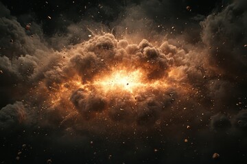 Dynamic fiery explosion with intense smoke and glowing sparks, creating a dramatic and powerful scene filled with energy.