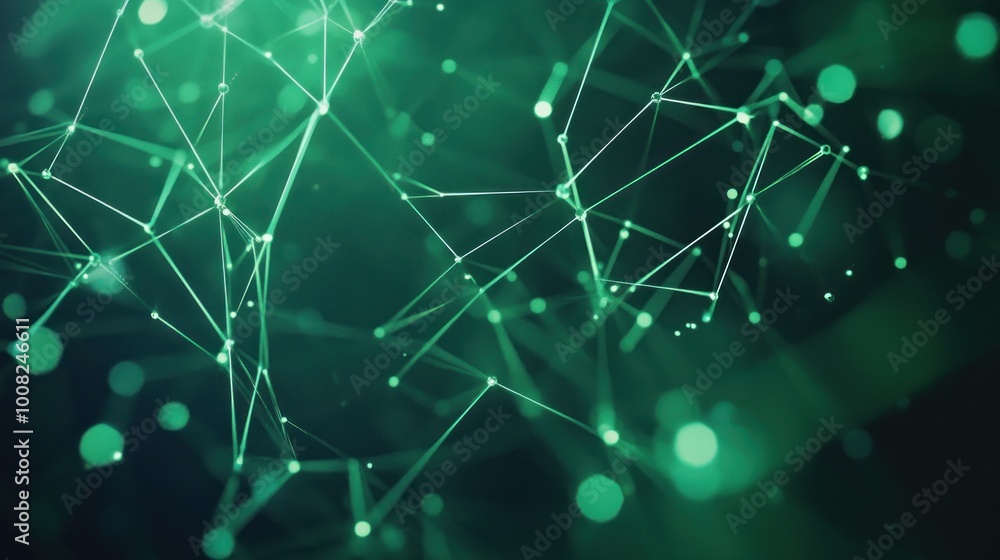 Aufkleber abstract digital background with interconnected lines and glowing particles in green hues.