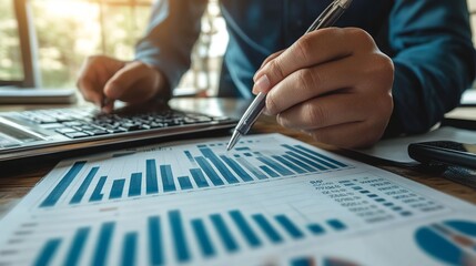 An image representing stock market and finance analysis, featuring data trading graphs, financial volume charts, and an economic growth chart.