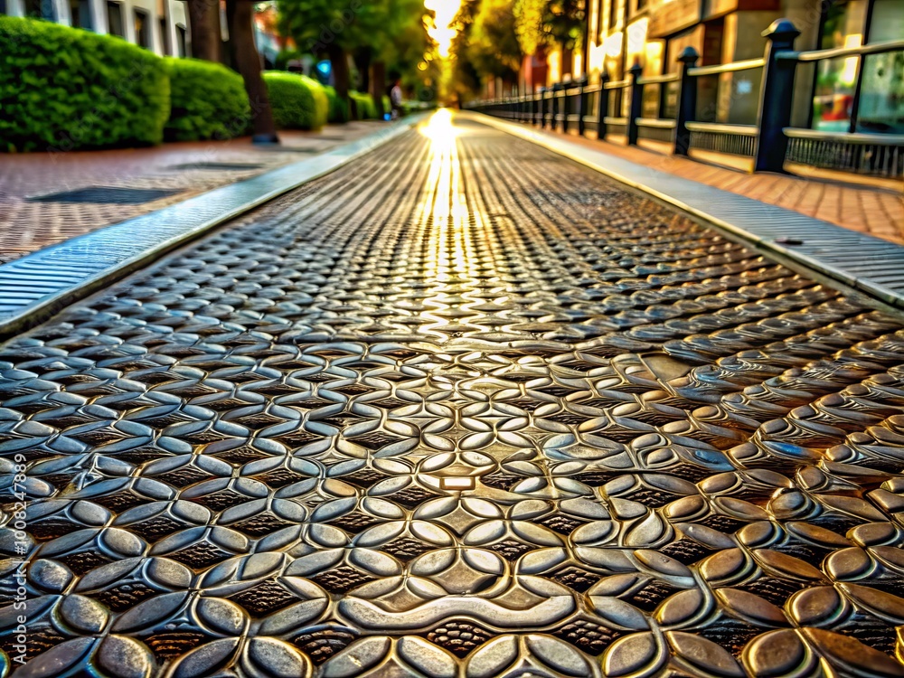 Poster intricate patterned metal sidewalk design - textured surface for urban environments and pathways