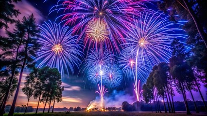 Naklejka premium fireworks, night sky, celebration, colorful fireworks, festive event, vibrant display, pyrotechnics, outdoor festival, holiday celebration, exploding fireworks, party scene