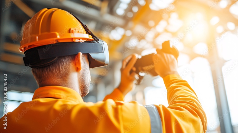 Poster construction workers using virtual reality for simulation