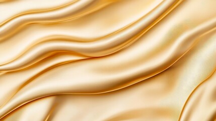 Gold satin fabric texture with smooth waves and elegant drapes.