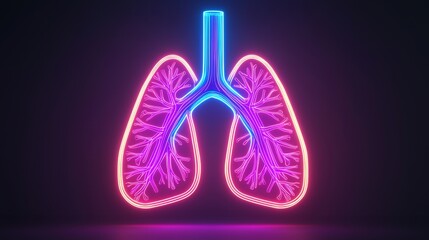 Neon illustration of human lungs with colorful light effects.