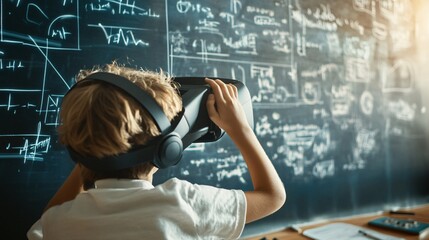 Child Engaged in Virtual Reality Math Simulation