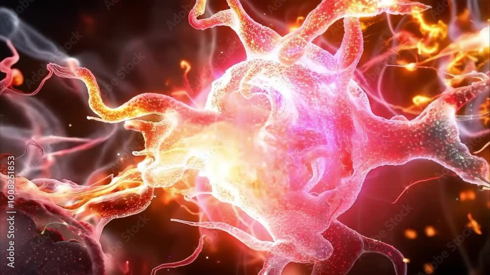 Poster a vivid depiction of neurons interconnected, showcasing their complex structures and signaling proce