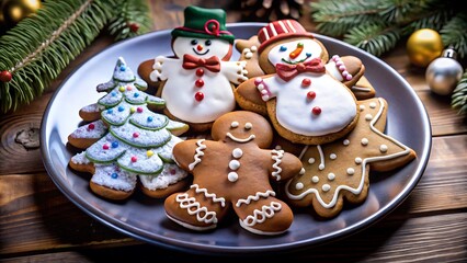 Obraz premium Christmas Cookies Snowmen, Gingerbread Men & Christmas Tree Design