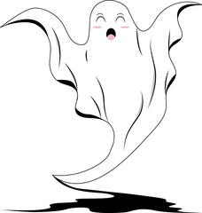 White ghost with open mouth and blushing cheeks. Spooky Halloween character, cute ghost design, fun holiday concept, festive decorations.