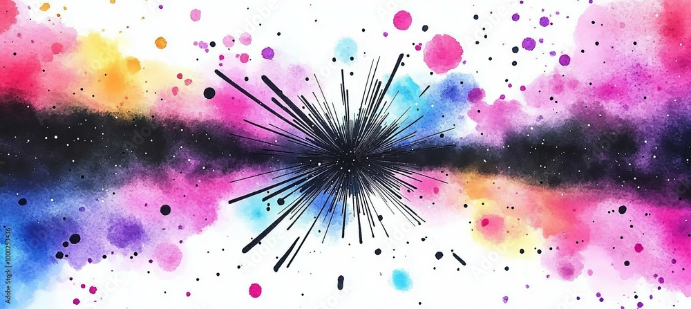 Poster abstract colorful splash ink sunburst rays spark background. generative ai technology.